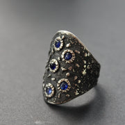 large textured silver ring set with blue sapphires by Carin Lindberg, UK jewellery designer