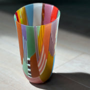 Ruth Shelly tall glass vessel in reds, greens and blues