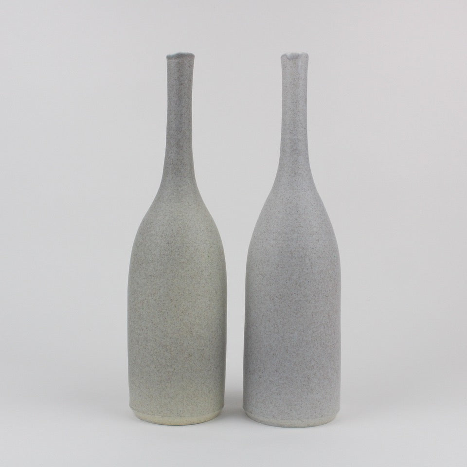 a pair of grey ceramic bottles by Lucy Burley UK ceramicist