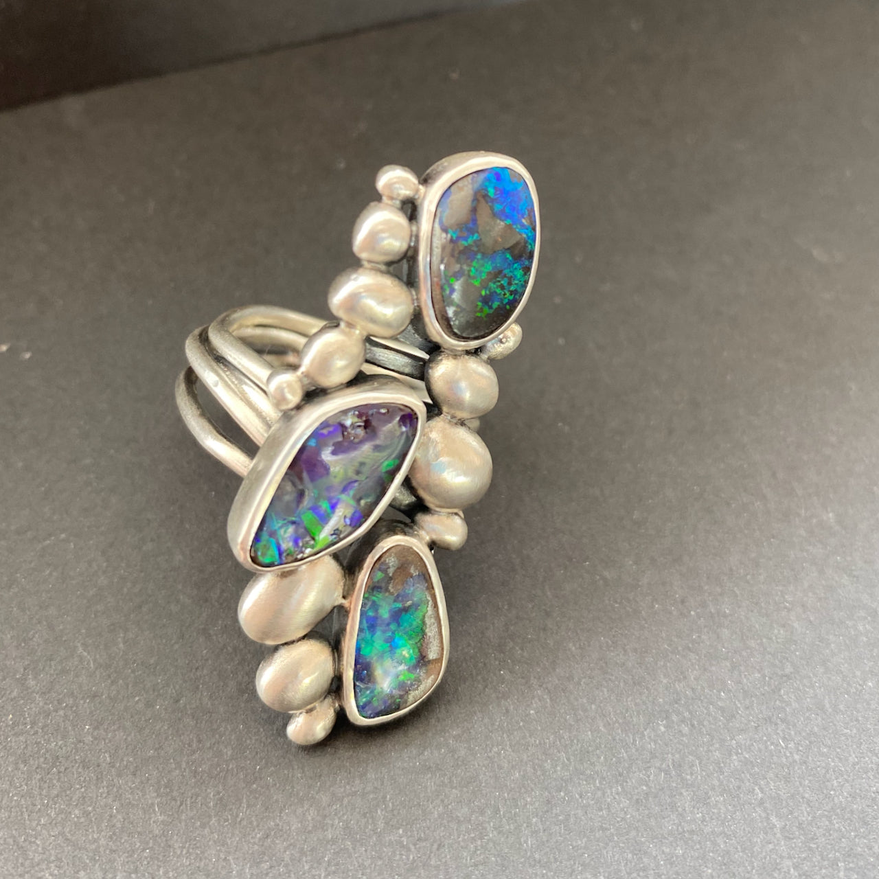 Carin Lindberg -  Boulder opal and silver pebble ring in sterling silver