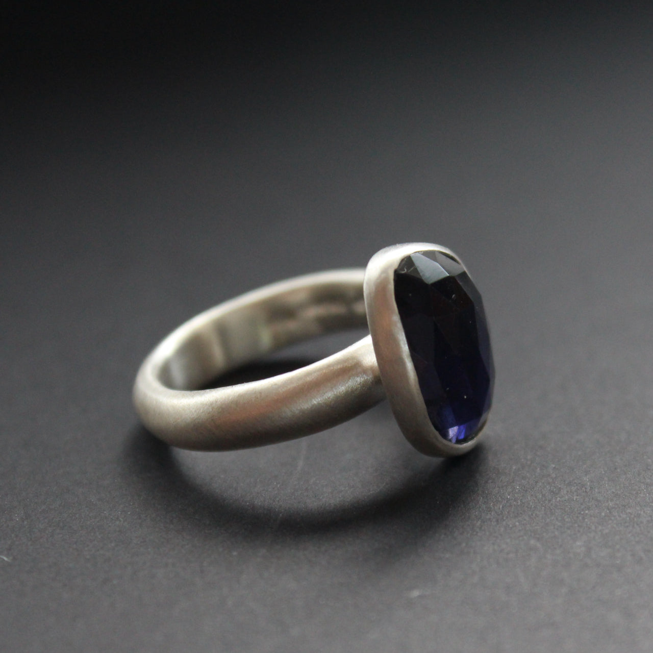 silver ring with dark blue stone by  Cornwall based jewellery designer, Carin Lindberg