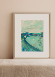 Porthwidden seascape in blue and turquoise tones by artist Lucy Williams