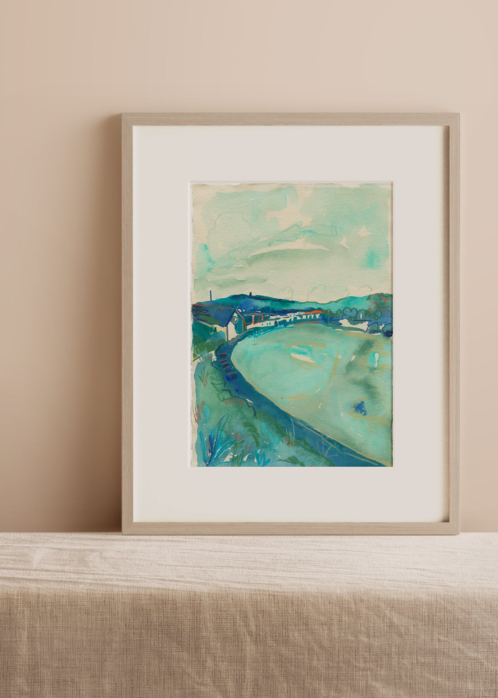 Porthwidden seascape in blue and turquoise tones by artist Lucy Williams