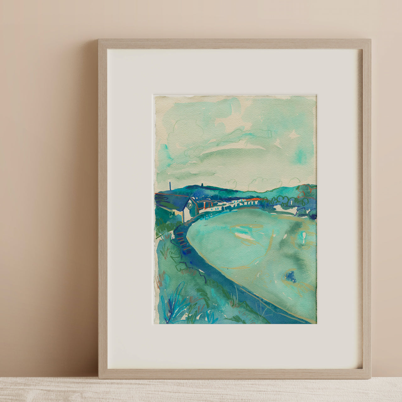 Cornish landscape  in blue and turquoise by artist Lucy Innes Williams