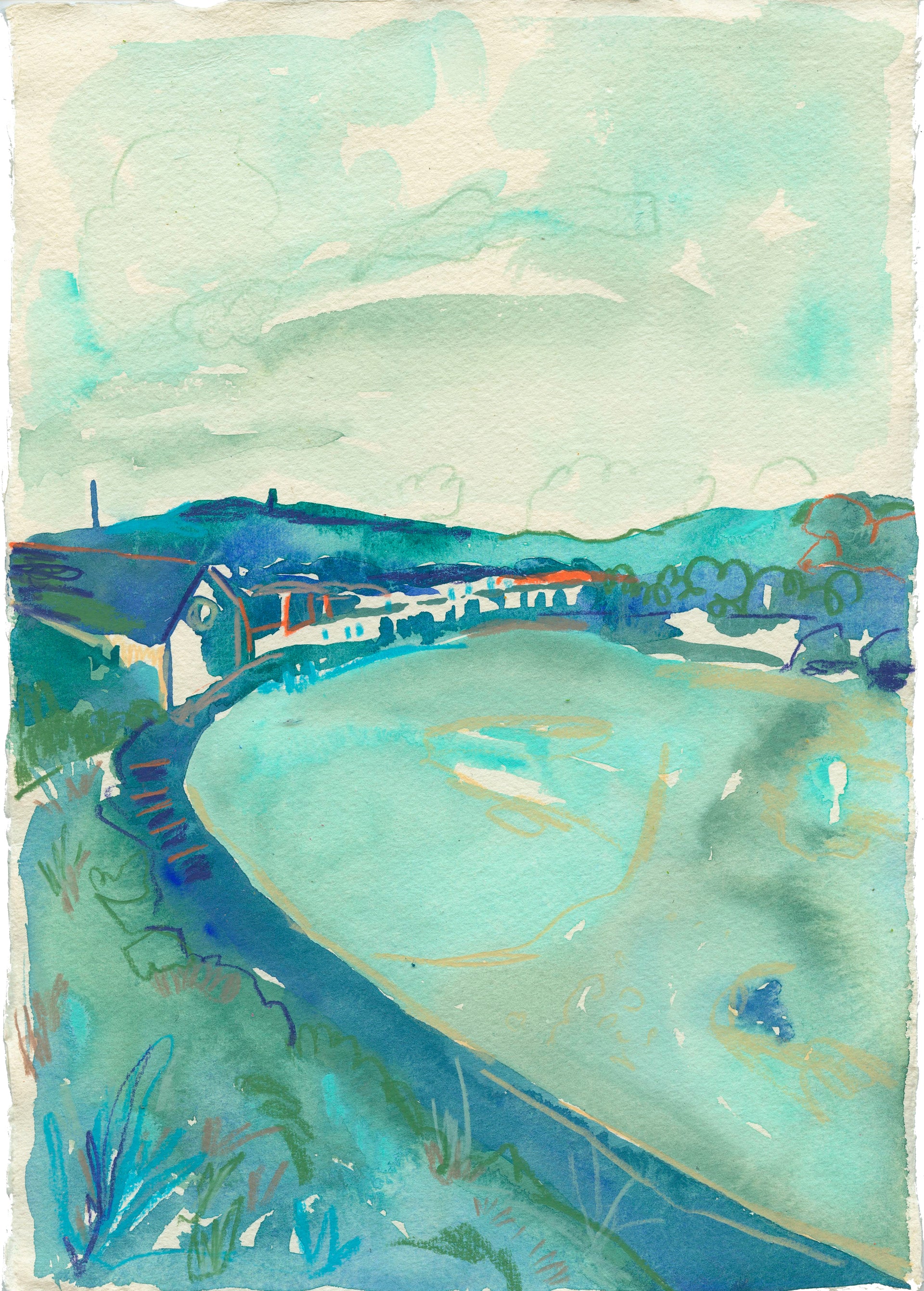 Porthwidden seascape in blue and turquoise tones by artist Lucy Williams.