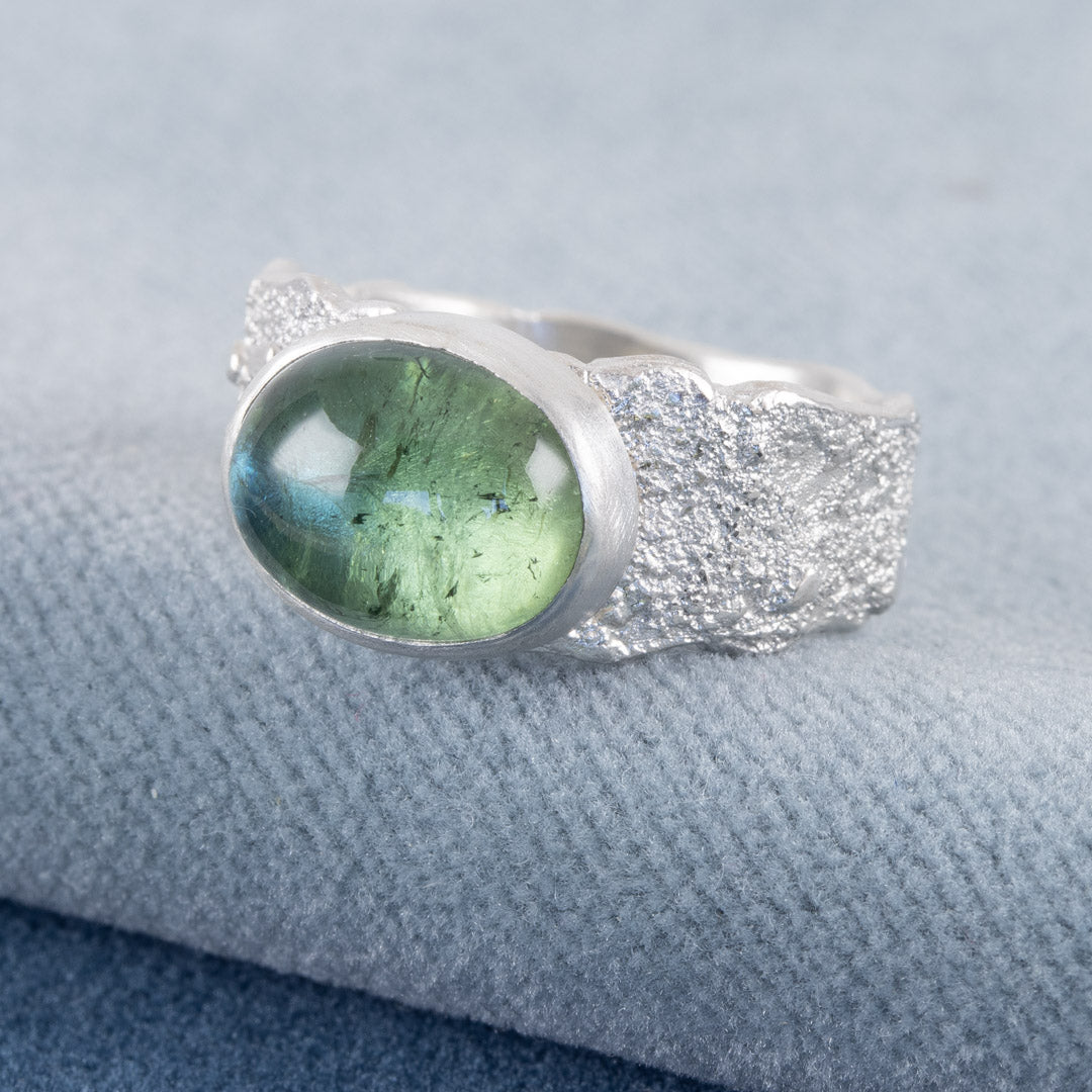 Carin Lindberg -  Green Tourmaline ring in textured sterling silver