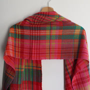 Teresa Dunne handwoven scarf in pinks, green, reds and yellows