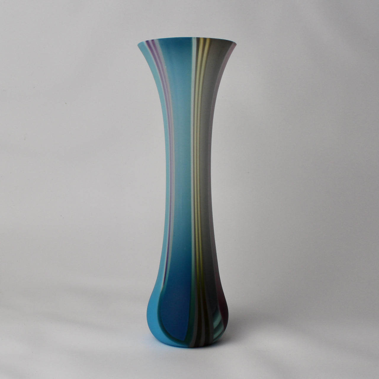 slim and slightly flared multi-coloured glass vase by Welsh glass artist Ruth Shelley