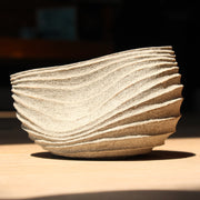 slumped carved with rib design stoneware bowl by UK ceramic artist Michele Bianco