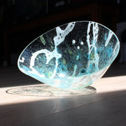 Helen Eastham glass vessel in clear, blue and white glass