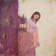 Siobhan Purdy painting of a girl sat alone in purples and neutrals
