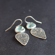 Textured silver with aquamarine stone drop earrings