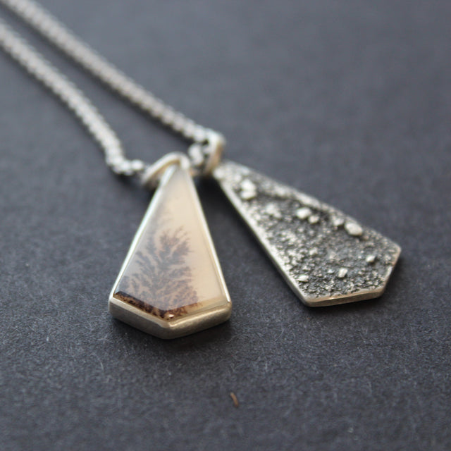 Dendritic agate and textured silver duo pendants by Carin Lindberg