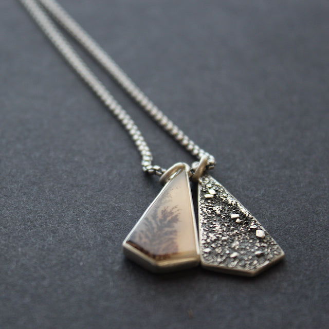 Dendritic agate and textured silver duo pendants by Carin Lindberg