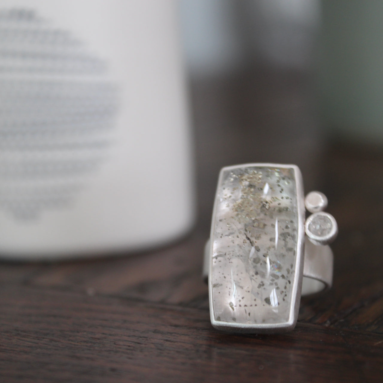 Carin Lindberg - Pyrite in quartz and white diamond ring