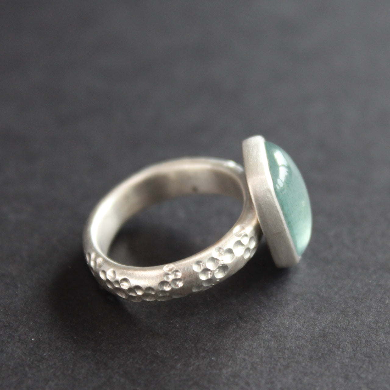 Moss aquamine textured ring in brushed silver by Carin Lindberg