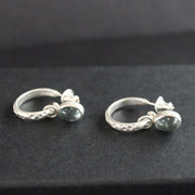 Carin Lindberg - Textured hoop earrings with moss aquamarine charms in brushed silver