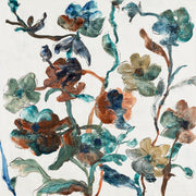 Lucy Innes Williams painting of blue, green and rust coloured flowers it is called Hash Browns