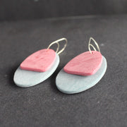 oval shaped earrings in pale blue and pink by UK jewellery designer Clare Lloyd.