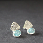 pair of textured silver earrings with blue stone by Cornwall based jeweller Carin Lindberg