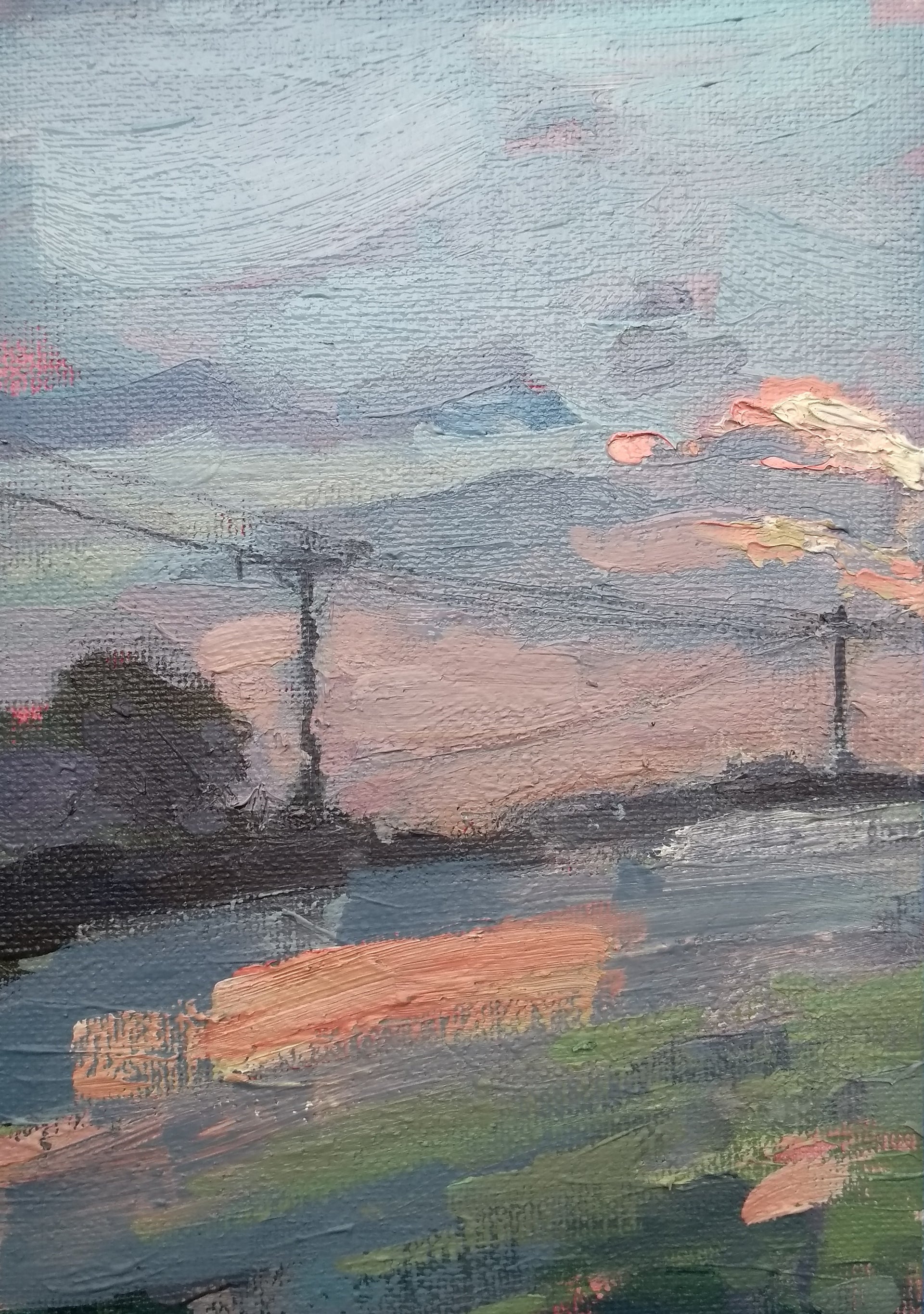 Jill Hudson oil painting of a morning misty sky