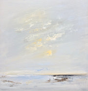 An abstract seascape by Cornwall artist Nicola Mosley in shades of greys and browns