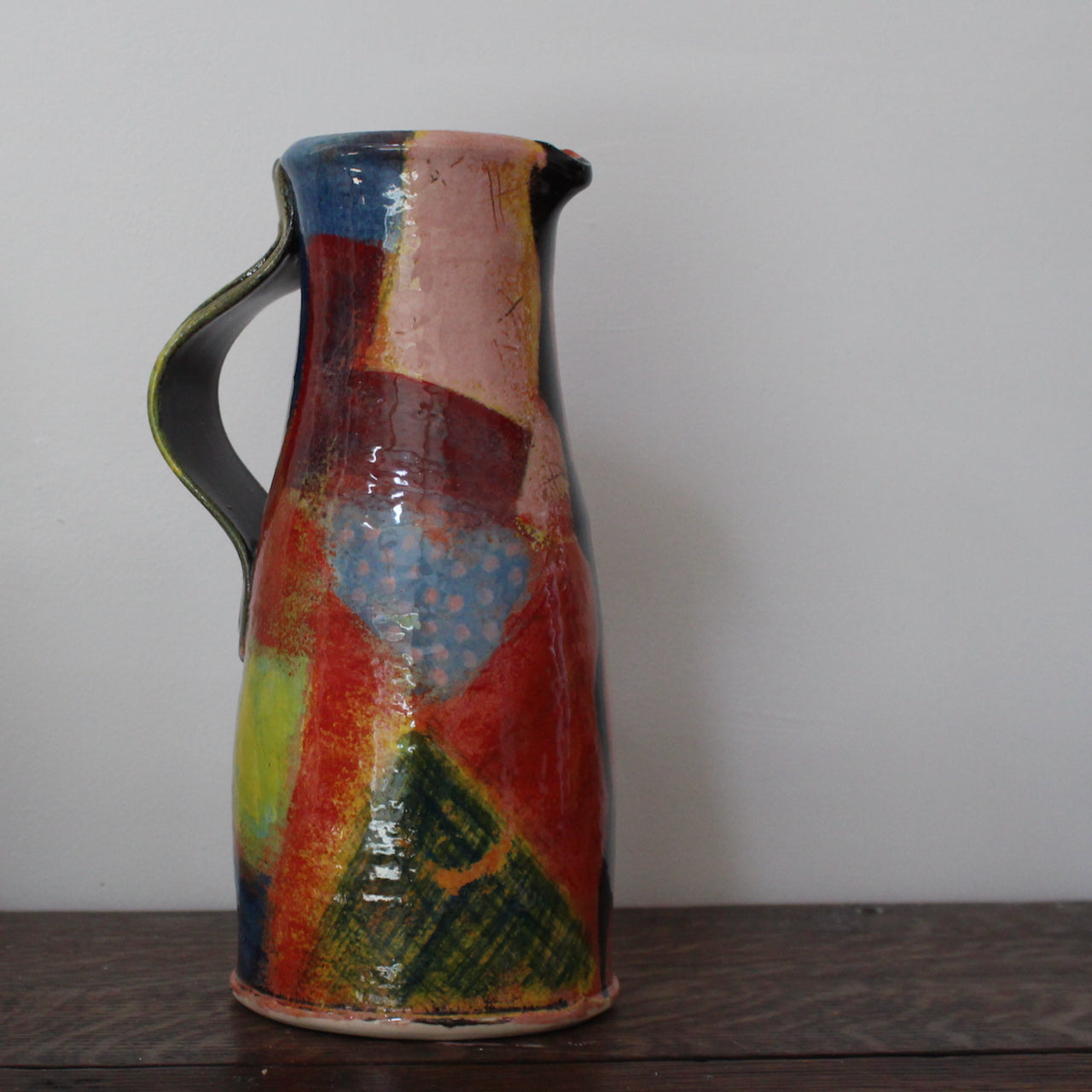 multi-coloured ceramic jug by UK potter John Pollex 