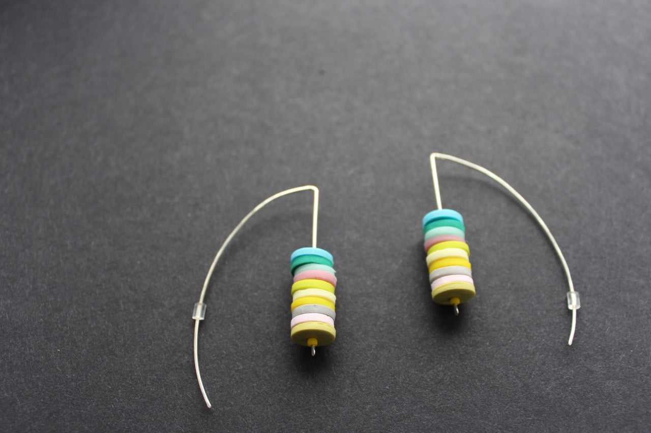 Stacked disc earrings in pastels by Clare Lloyd