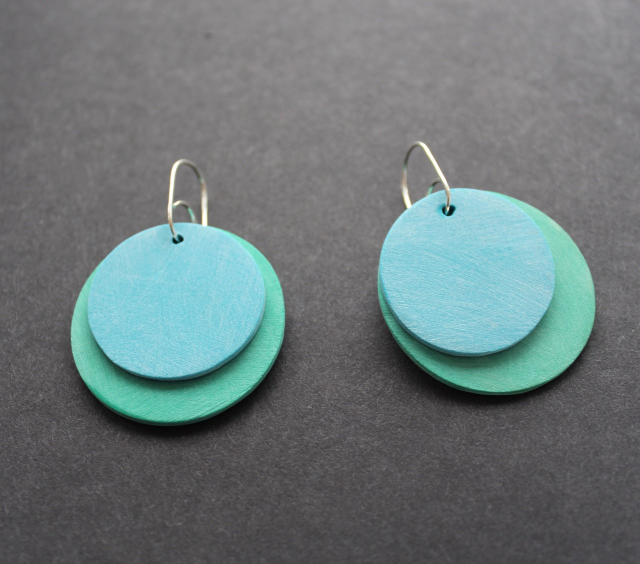 Scratched circle earrings in blue and turquoise by Clare Lloyd