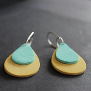 Clare Lloyd drop earrings in duck egg blue and mustard