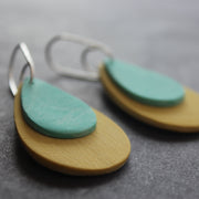Clare Lloyd drop earrings in duck egg blue and mustard