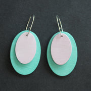 Clare Lloyd drop earrings in duck egg blue and pale pink