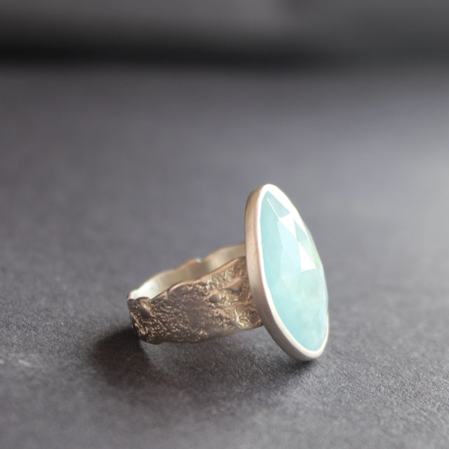 Aquamarine ring in textured sterling silver by Carin Lindberg