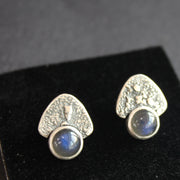 Triangle stud earrings with Labradorite by Carin Lindberg