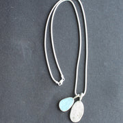 Aquamarine textured silver duo pendants on silver chain by Carin Lindberg
