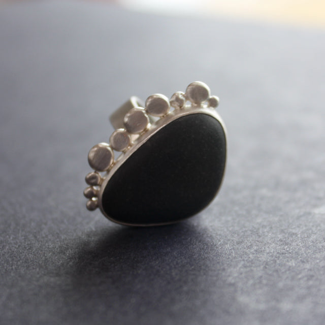 Beach pebble and silver statement ring by Carin Lindberg