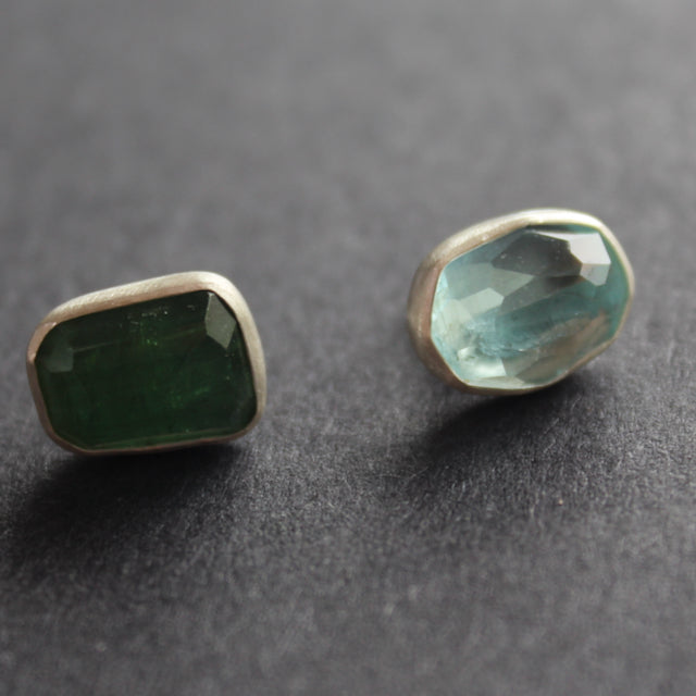 Aquamine and green tourmaline stud earrings by Carin Lindberg