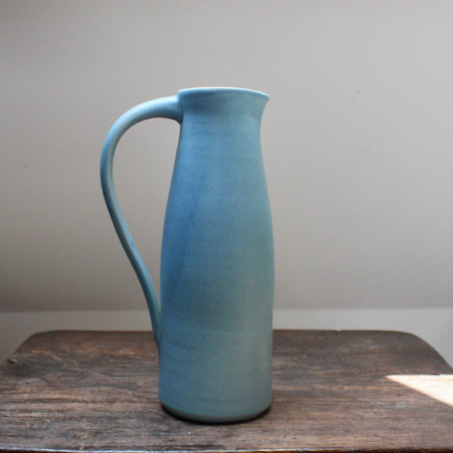 sky Blue tall ceramic jug made by ceramic artist Lucy Burley