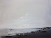 Abstract seascape by Cornwall artist Nicola Mosley in blues, greys and browns