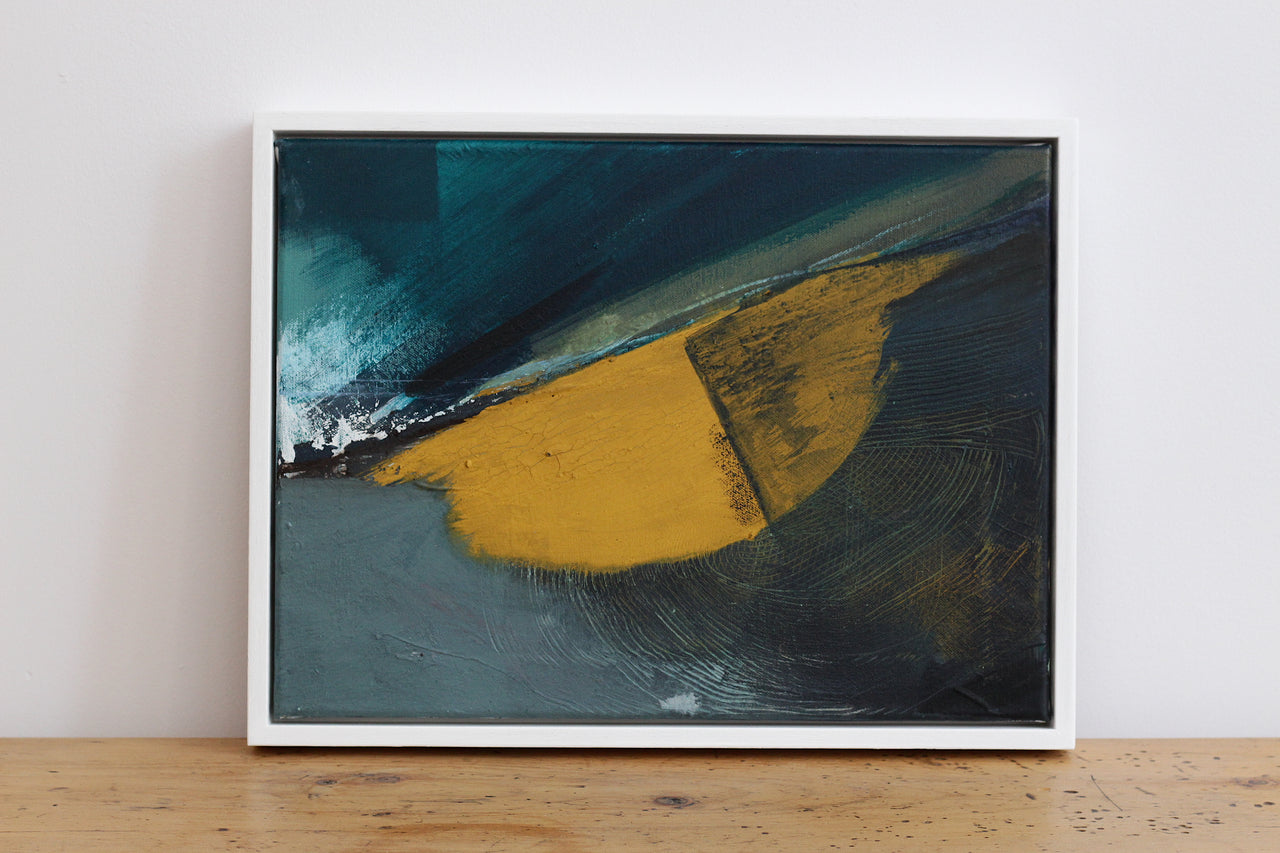 Cornwall coastal abstract with turquoise sea and yellow gorse painting by local painter Alice Robinson-Carter