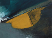 Yellow gorse and turquoise water painting  inspired by Cornish coastline by Alice Robinson-Carter