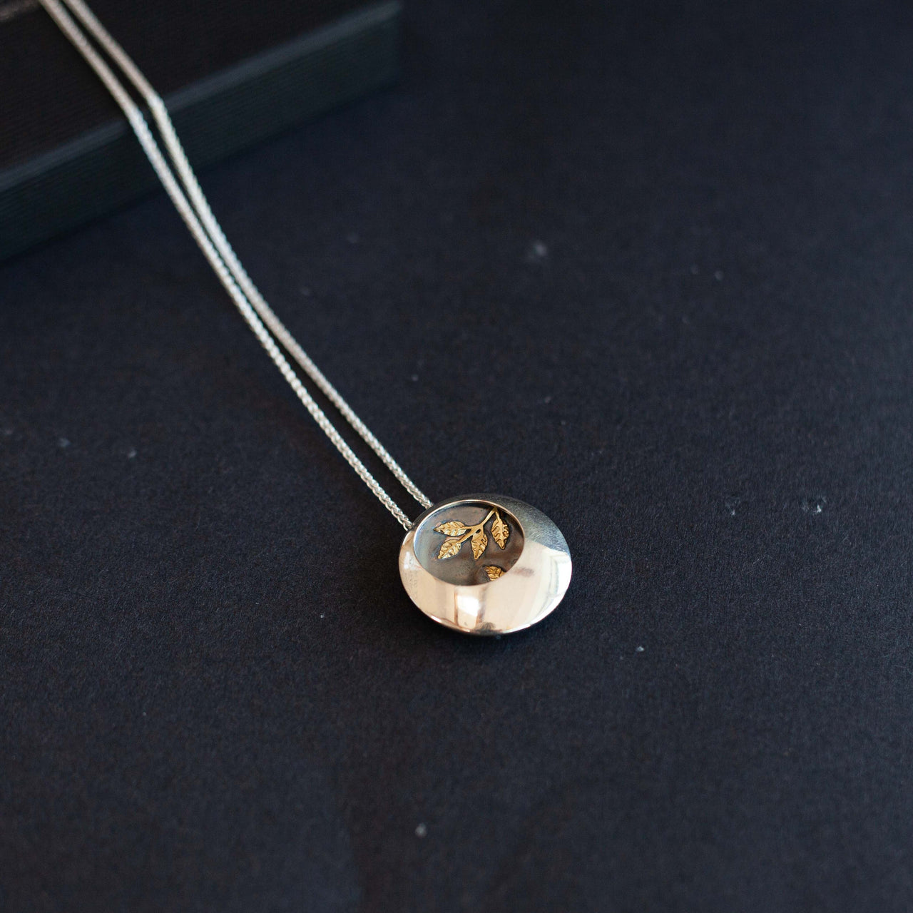 Beverly Bartlett - Golden Ratio Pendant, Oxidised with Leaf Pattern