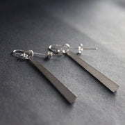 long silver rectangle earrings by Beverly Bartlett, UK jeweller