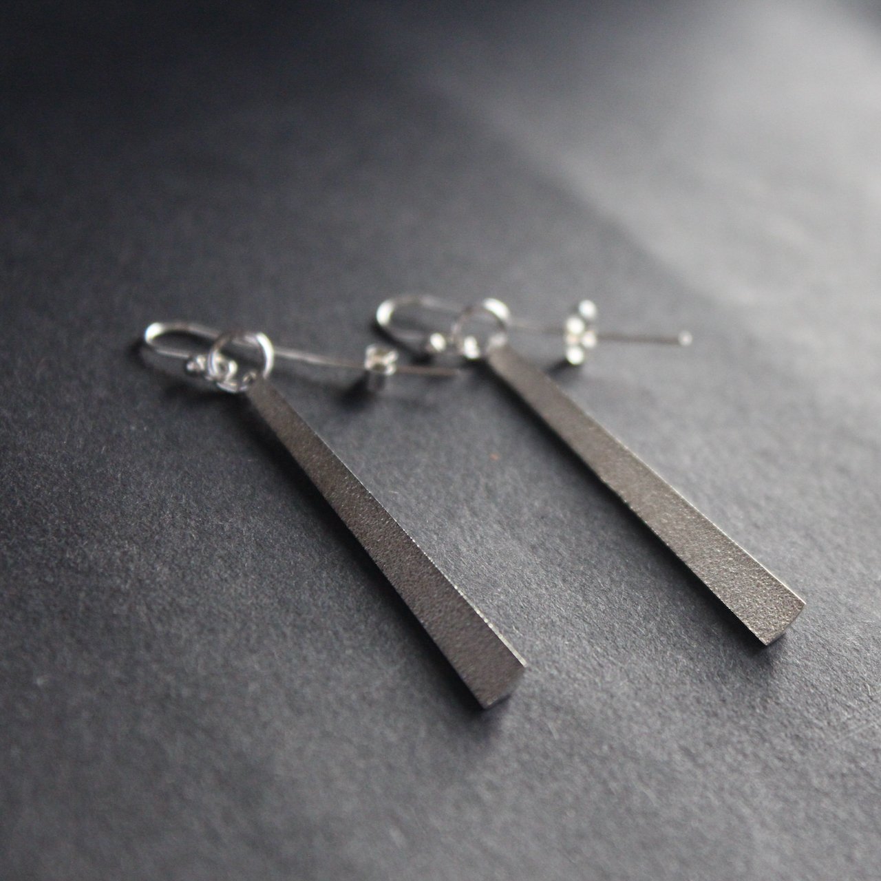 long silver earrings  by UK jeweller beverly bartlett