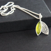 Carin Lindberg - Peridot and textured silver leaf pendant