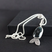 Carin Lindberg - Dark blue moss aquamarine textured silver leaf pendant