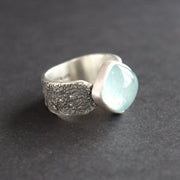 Carin Lindberg - Aquamarine ring in textured sterling silver  close up