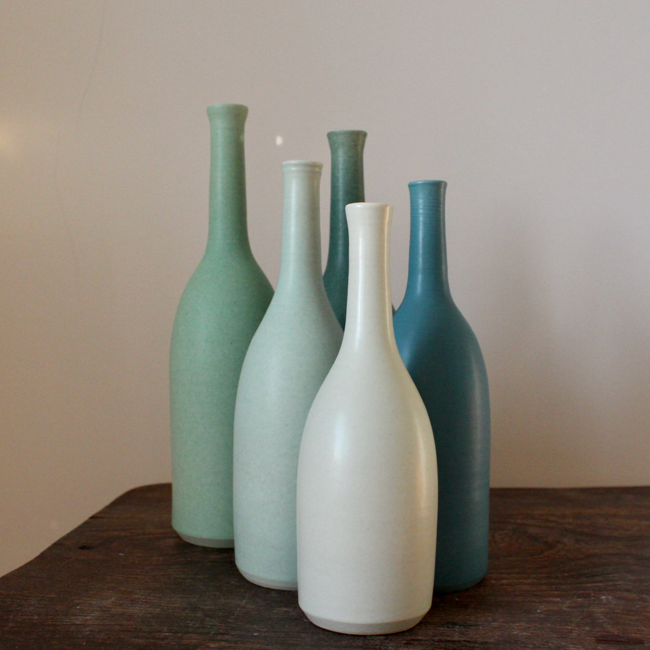 five green bottles by Uk ceramicist