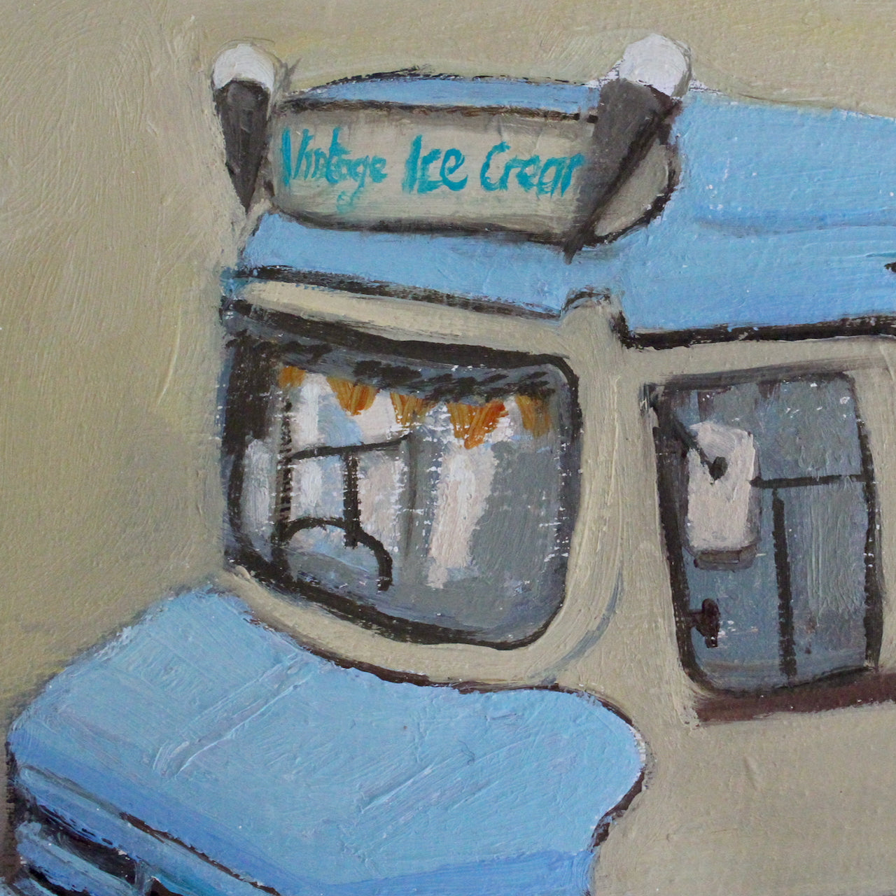 close up detail of painting by artist Siobhan Purdy of an ice cream van