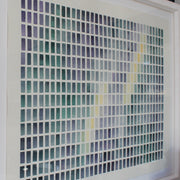 abstract watercolour painting of green, purple and yellow coloured rectangles in a grid by Devon based artist David Muddyman